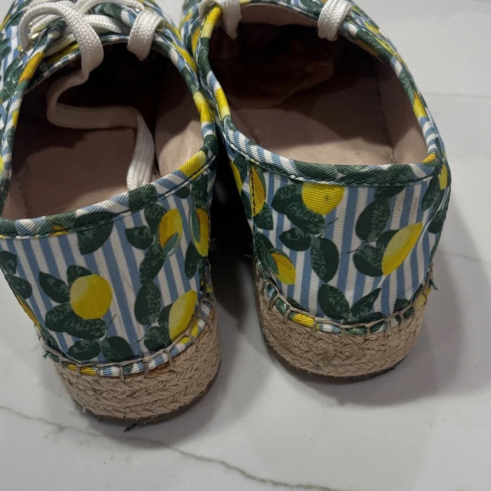 Gianni Bini Blue & White Striped Lemon-Print Espadrille Lace-Up Sneakers